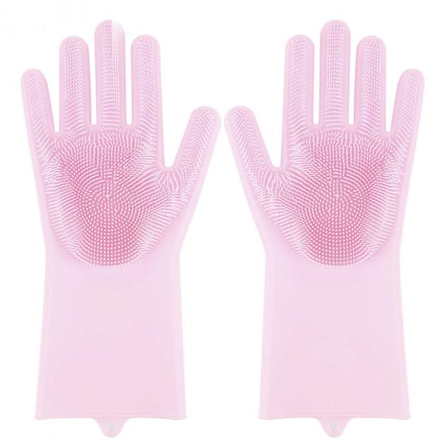 Силіконові рукавички Magic Silicone Gloves Pink для прибирання чистки миття посуду для будинку. Колір рожевий