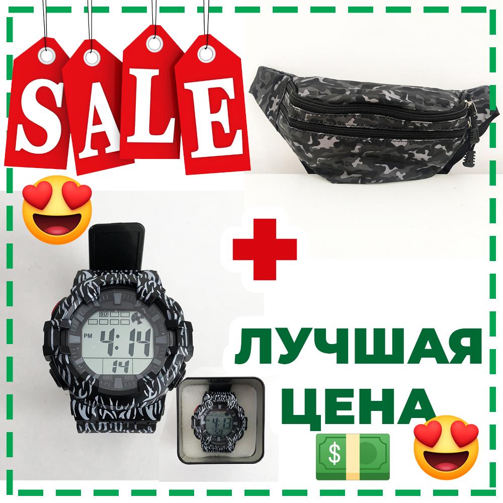 Набір товарів: бананка камуфляжна тканинна + годинники наручні тактичні Polit, в коробці