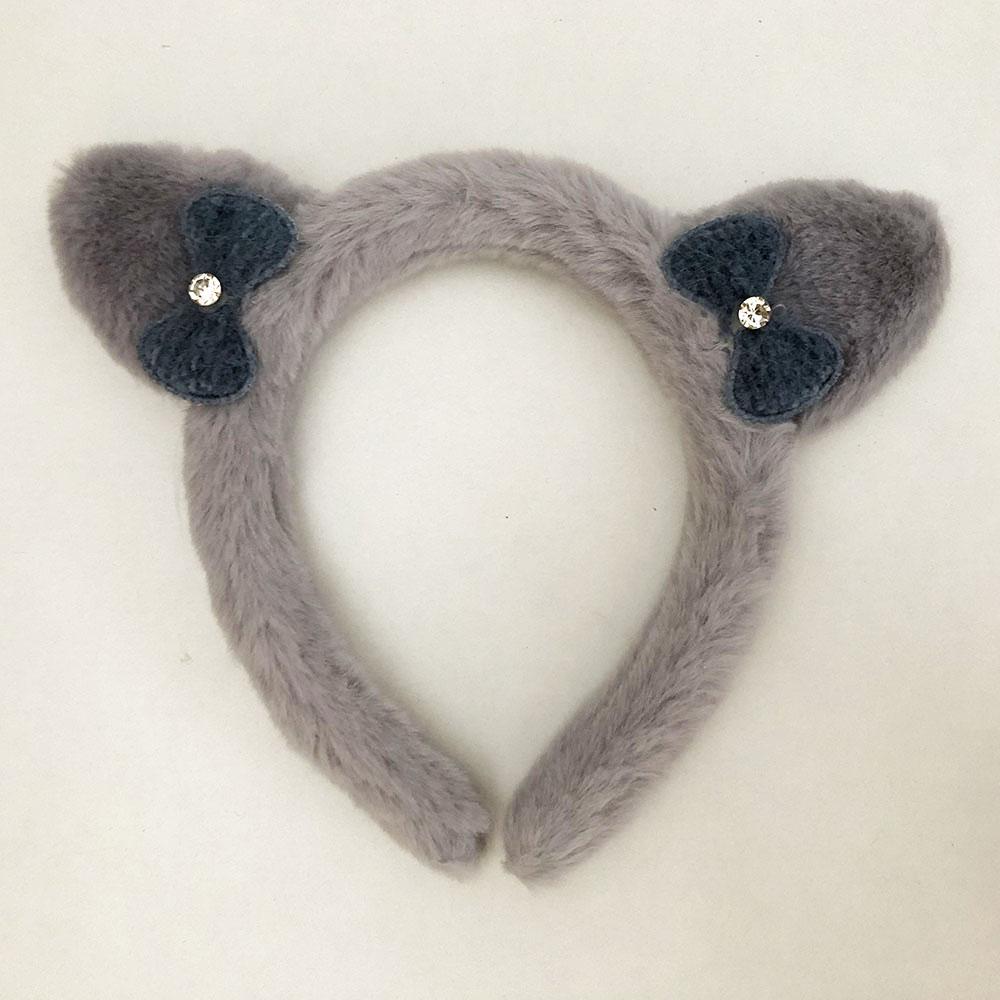 Обручи для волос детские меховые с ушами и бантиками. Цвет: серый