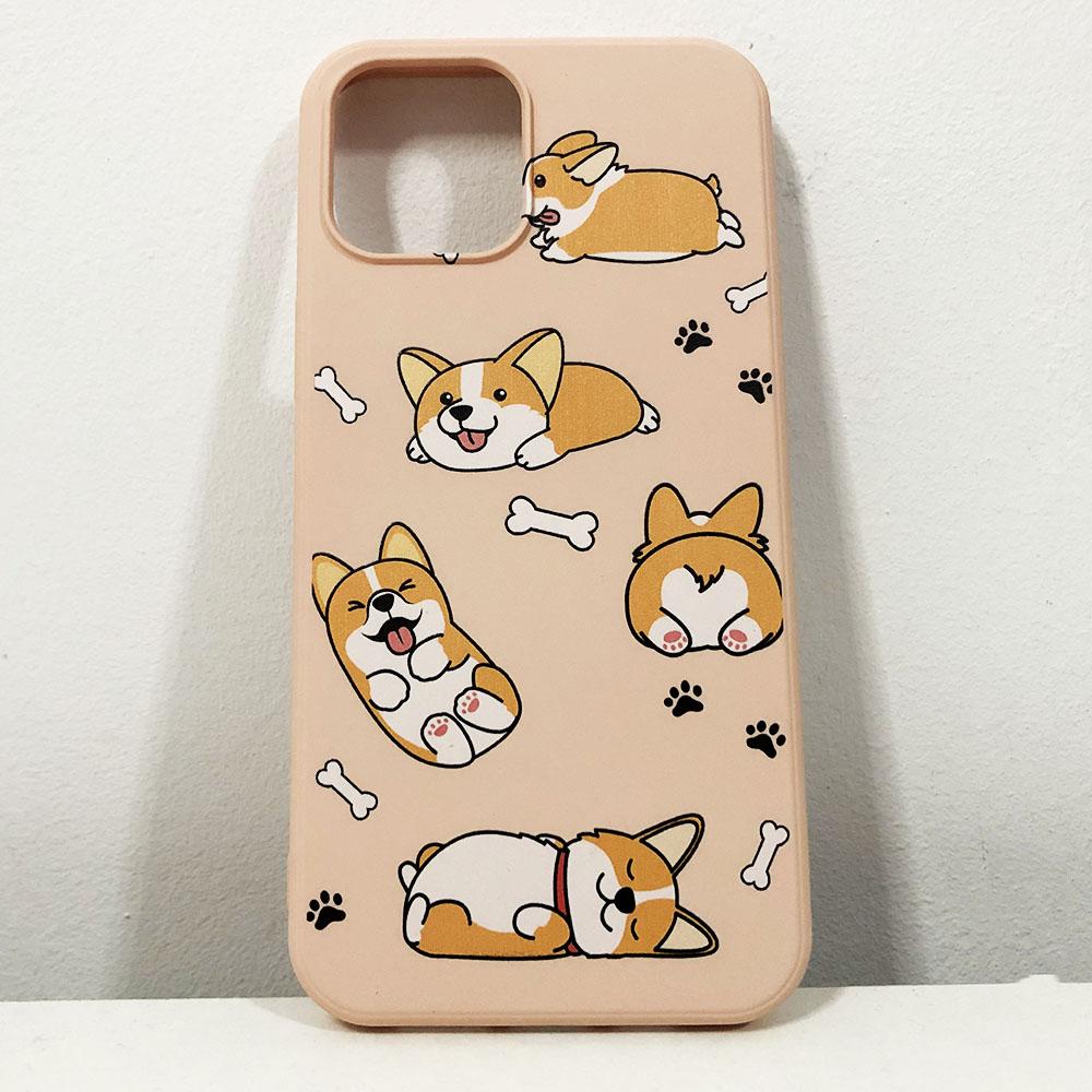 Чохол для Apple Iphone 12 Pro Max собачки корги. Колір: персиковий