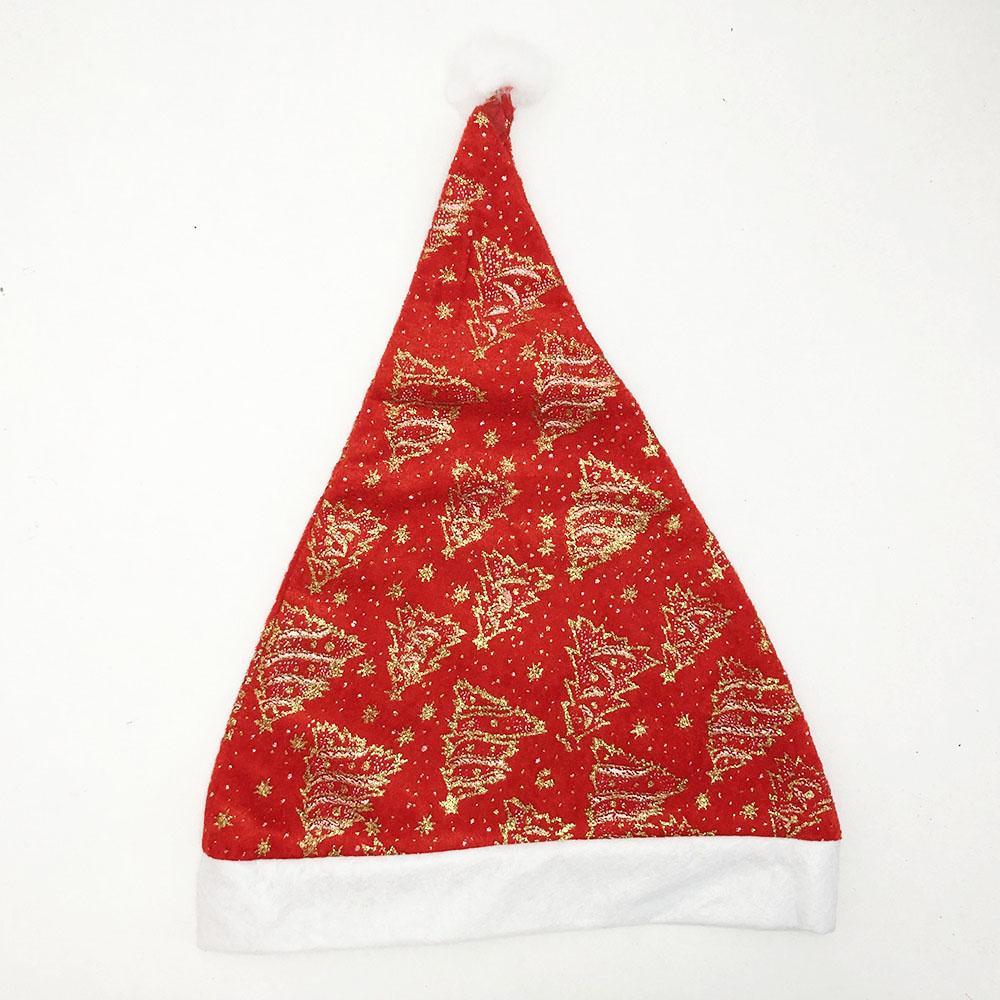 Шапка Деда Мороза новогодняя. Красная с золотыми блестками и принтом