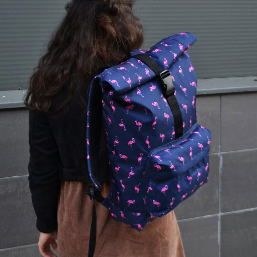 Рюкзак ролл-топ большой с текстурой фламинго